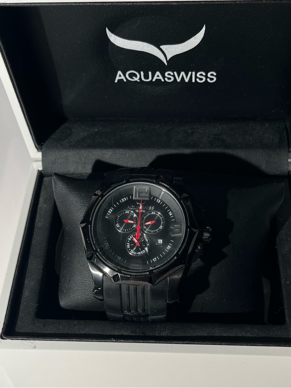Aquaswiss Men's Black Chronograph Watch with Red Hands